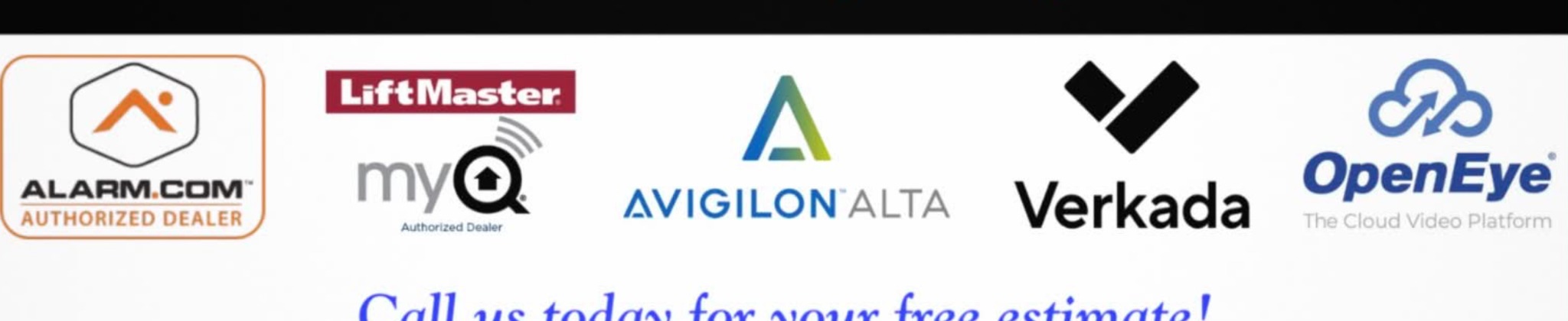 Alarm.com, LiftMaster myQ, Avigilon Alta, Verkada and OpenEye partner logos